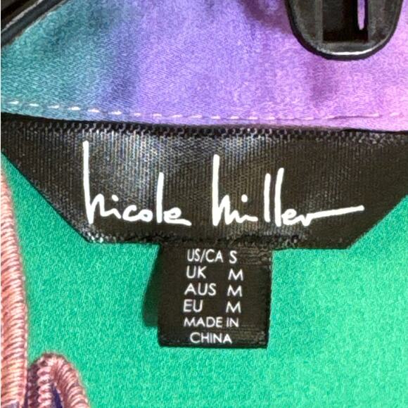 Nicole Miller Small Rainbow Colored, Short Puff Sleeve Hidden Button Up Blouse - Picture 4 of 6